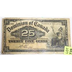 CANADIAN 1900- 25 CENT SHINPLASTER BILL.