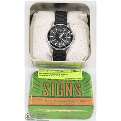 NEW MENS BLACK FOSSIL WRISTWATCH IN BOX