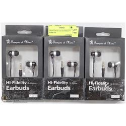 3 SETS OF SILVER HI-FIDELITY EARBUDS