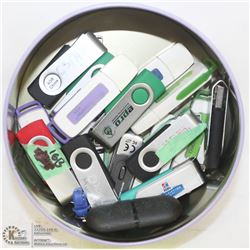 LOT OF 17 FLASH DRIVES INCL 2-8GBS.