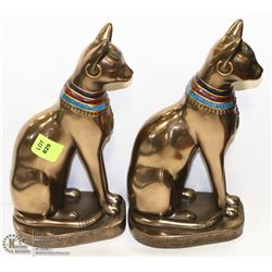 PAIR OF HEAVY METAL CAT ORNAMENTS