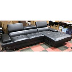 BLACK LEATHERETTE LIFT BACK SECTIONAL MINOR