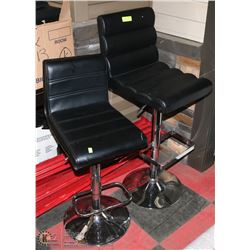 SET OF 2 BLACK LEATHER PADDED BAR STOOLS
