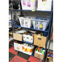 METRO STORAGE RACK WITH 4 SHELVES ON WHEELS.