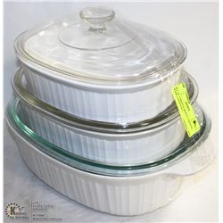SET OF 3 FRENCH WHITE CORNING WARE CASSEROLE