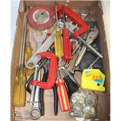 FLAT OF ASSORTED TOOLS, INCL CLAMPS, WRENCHES,