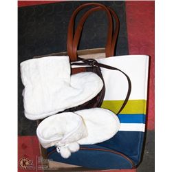 NEW INDIGO TOTE BAG WITH ROXY PURSE AND SWEATER