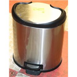 SMALL METALLIC GARBAGE CAN W/ LID & FOOT PEDAL