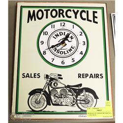 REPRODUCED INDIAN MOTORCYCLE CLOCK SIGN.