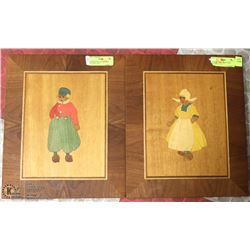 PAIR OF HANDCRAFTED DUTCH WOOD PICTURES 12"X15"