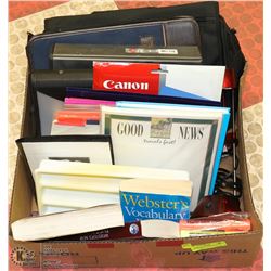 LARGE BOX OF OFFICE SUPPLIES W/LOTS OF
