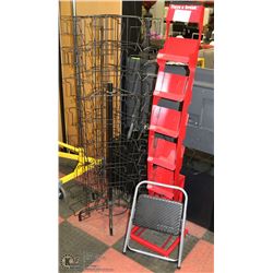 2 DISPLAY RACKS & STEPPING STOOL.