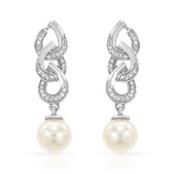 14KT White Gold 11.11ctw Pearl and Diamond Earrings