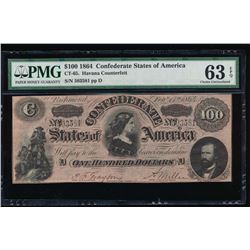 1864 $100 Confederate States Havana Counterfeit Note PMG 63EPQ