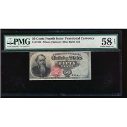 50 Cent Fourth Issue Fractional Note PMG 58EPQ No Serial Number