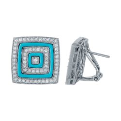 14KT White Gold 1.06ctw Turquoise and Diamond Earrings