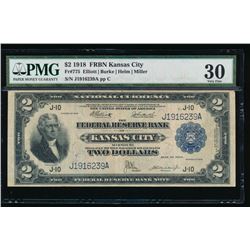 1918 $2 Kansas City Federal Reserve Bank Note PMG 30