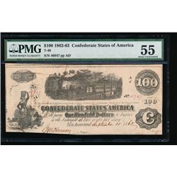 1862-63 $10 Confederate States of American Note PMG 55