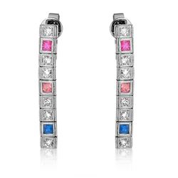 14KT White Gold 0.60ctw Multi Color Sapphire and Diamond Earrings