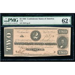 1864 $2 Confederate States of America Note PMG 62EPQ