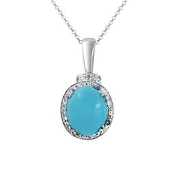 14KT White Gold 5.28ct Turquoise and Diamond Pendant with Chain