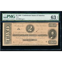 1864 $2 Confederate States of America Note PMG 63EPQ
