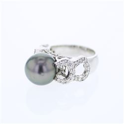 18KT White Gold 12.74ct Tahitian Pearl and Diamond Ring