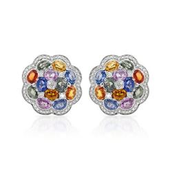 14KT White Gold 10.92ctw Multi Color Sapphire and Diamond Earrings