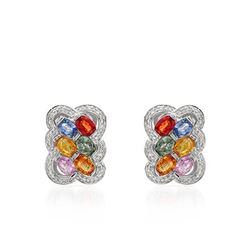 14KT White Gold 6.82ctw Multi Color Sapphire and Diamond Earrings