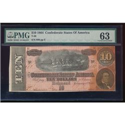 1864 $10 Confederate States of America Note PMG 63