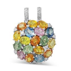 14KT White Gold 8.47ctw Multi Color Sapphire and Diamond Pendant