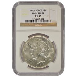 1921 $1 Peace High Relief Silver Dollar Coin NGC AU58