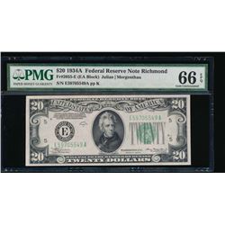 1934A $20 Richmond Federal Reserve Note PMG 66EPQ
