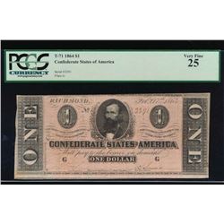 1886 $1 Confederate States of American Note PCGS VF25