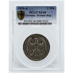 1924-A 3 Marks Germany Coin PCGS XF40