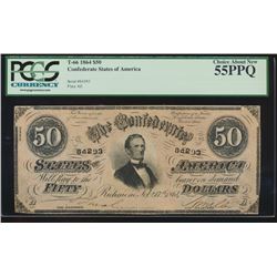 1864 $50 Confederate States of American Note PCGS 55PPQ