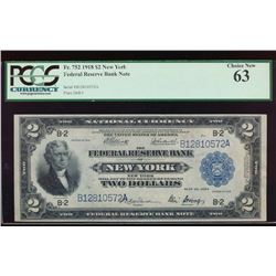 1918 $2 New York Federal Reserve Bank Note PCGS 63