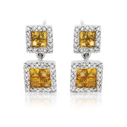 14KT White Gold 1.05ctw Yellow Sapphire and Diamond Earrings