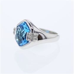 14KT White Gold 6.90ct Blue Topaz and Diamond Ring