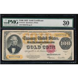 1922 $100 Gold Certificate PMG 30