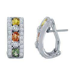 14KT White Gold 1.79ctw Multi Color Sapphire and Diamond Earrings