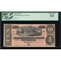 1864 $10 Confederate States of America Note PCGS 63