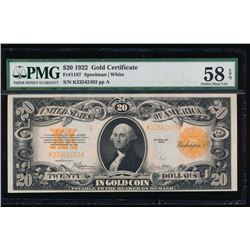 1922 $20 Gold Certificate PMG 58EPQ