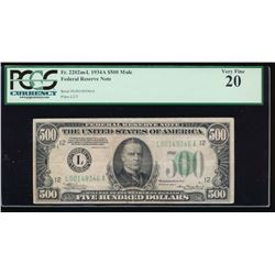 1934A $500 San Francisco Federal Reserve Note PCGS 20
