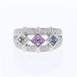 14KT White Gold 0.45ctw Multi Color Sapphire and Diamond Ring