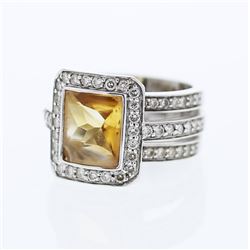 14KT White Gold 3.03ct Citrine and Diamond Ring