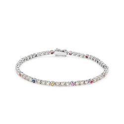 14KT White Gold Multi Color Sapphire and Diamond Bracelet