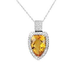 14KT White Gold 5.46ct Citrine and Diamond Pendant with Chain
