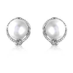 14KT White Gold 27.94ctw Pearl and Diamond Earrings