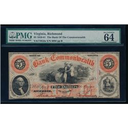 1858 $5 Bank of Commonwealth Obsolete Bank Note PMG 64